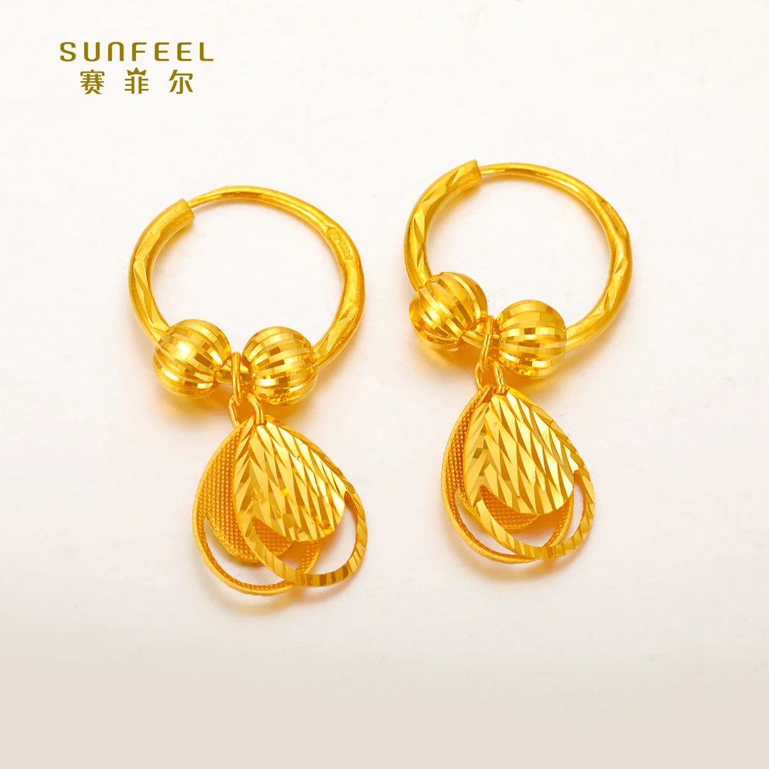 SUNFEEL/赛菲尔【五店】足金艺术小水滴时尚耳环HR020128