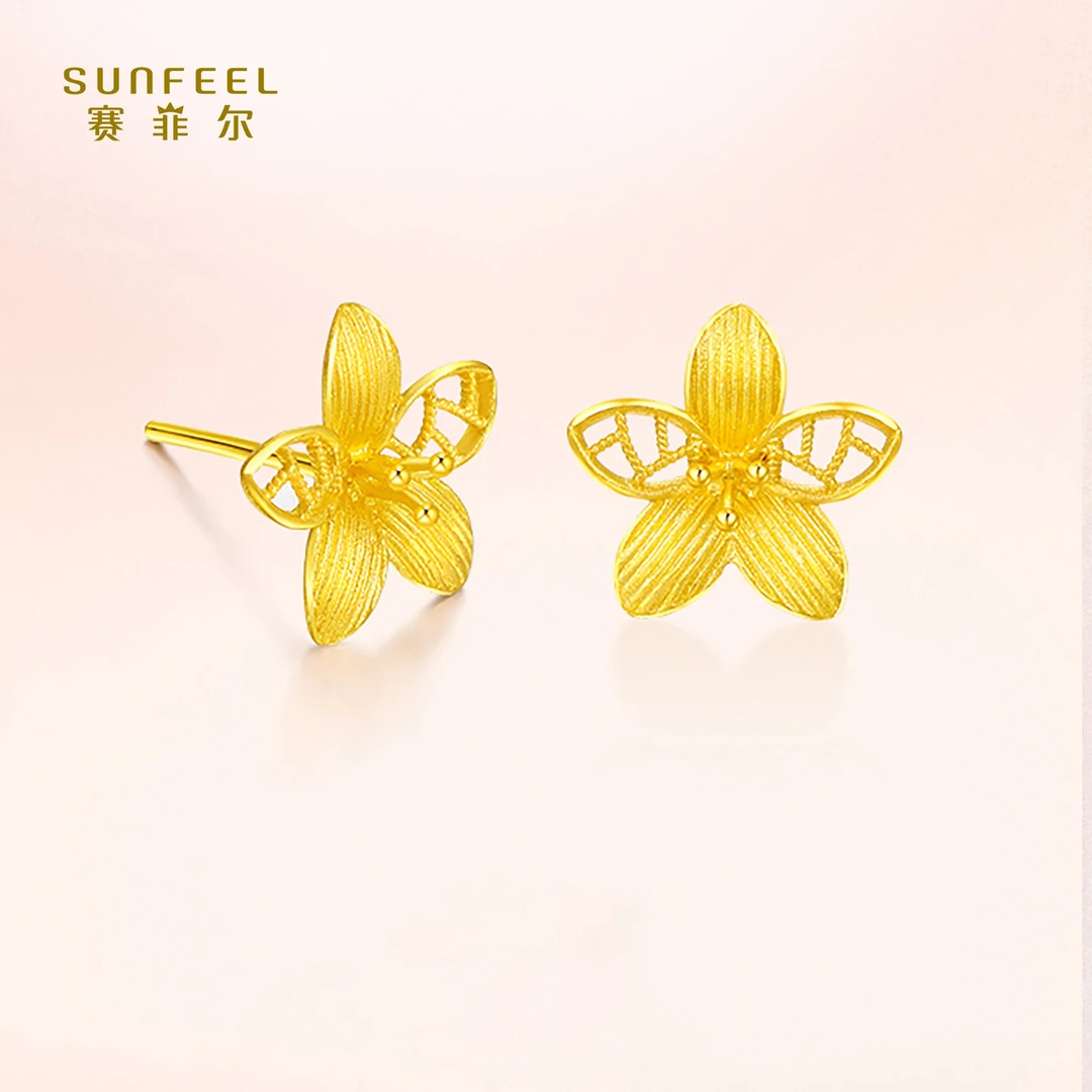 SUNFEEL/赛菲尔【八店】足金999.9五花瓣直针耳钉DDC107127