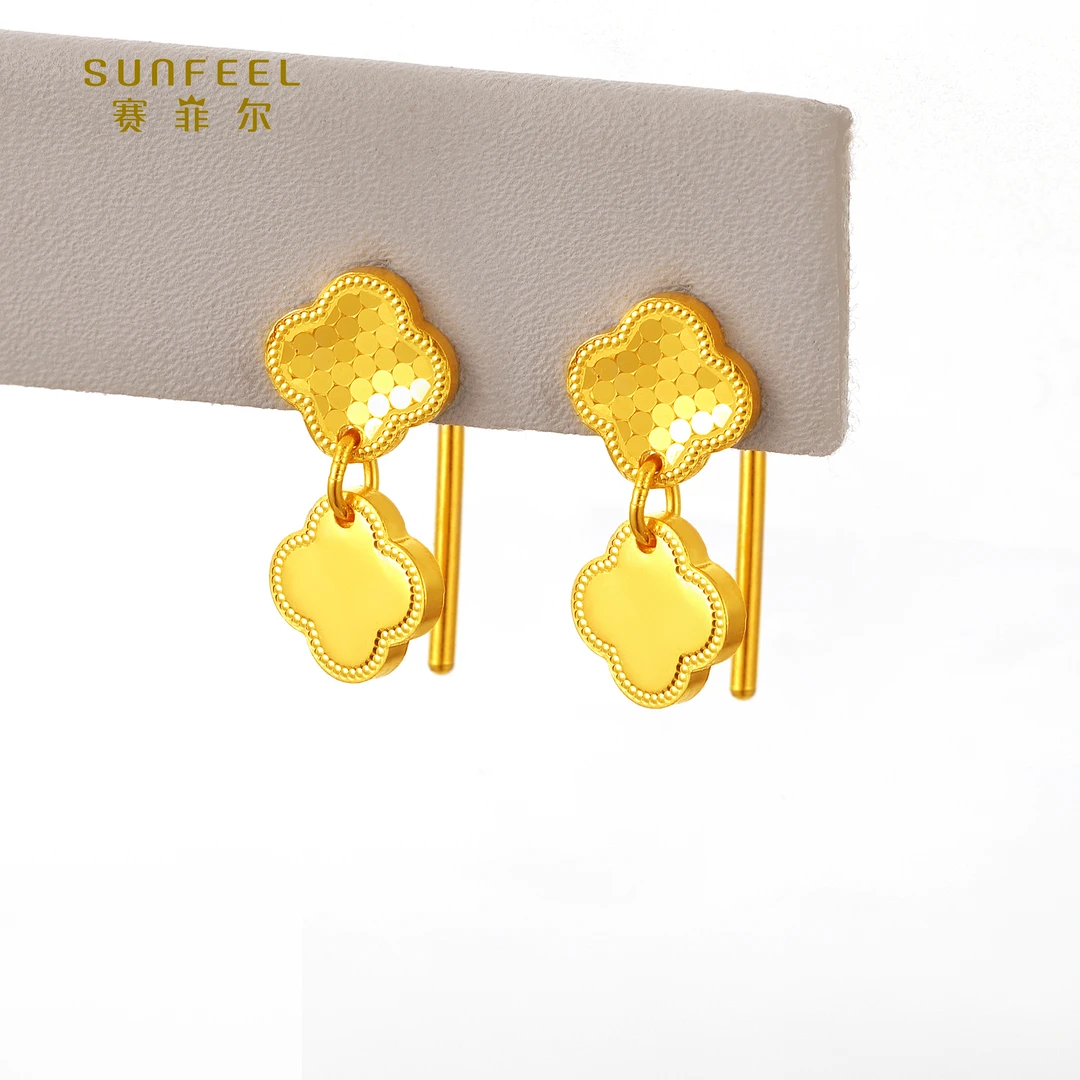 SUNFEEL/赛菲尔【十店】足金闪光金四叶草耳钩HR27020510