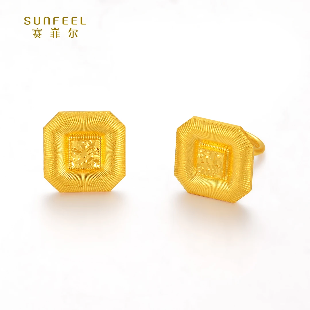 SUNFEEL/赛菲尔【一店】时尚足金闪光金方糖耳钉HR20010845