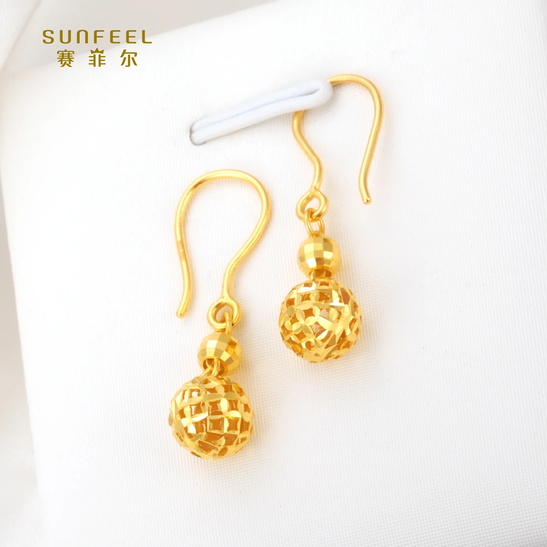 SUNFEEL/赛菲尔【十店】足金999.9钻面圆形耳吊HR020425
