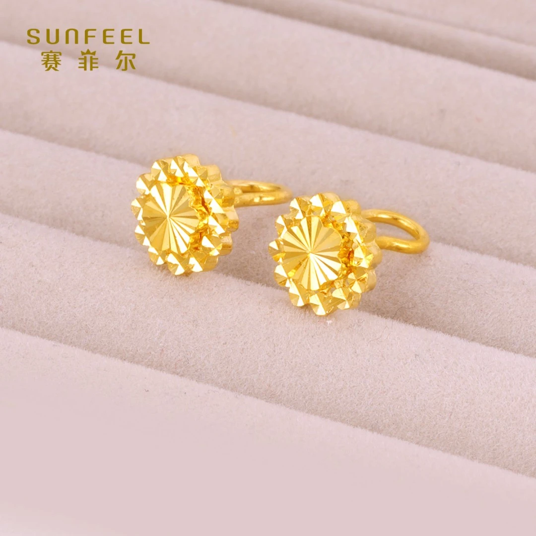 SUNFEEL/赛菲尔【十一店】足金圆形多层仿钻耳钉 RDA00567