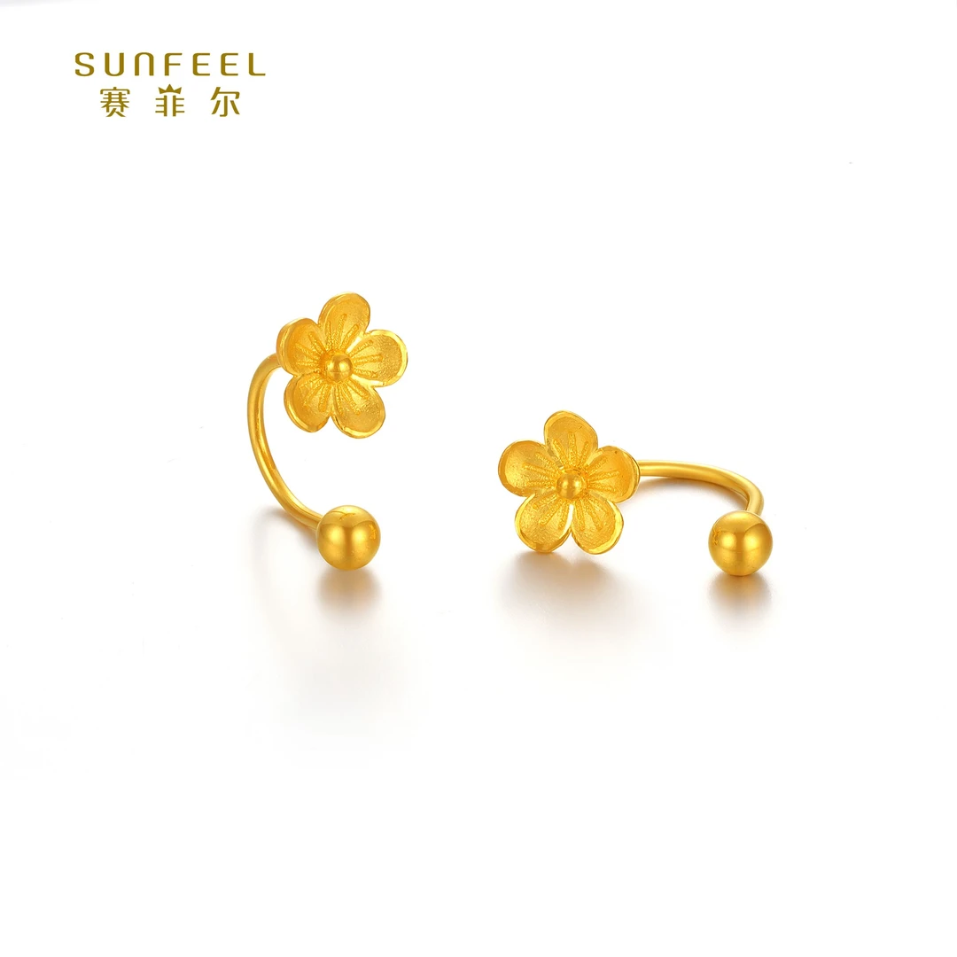 SUNFEEL/赛菲尔【十店】足金5G桃花艺术U型耳钉5GE00496