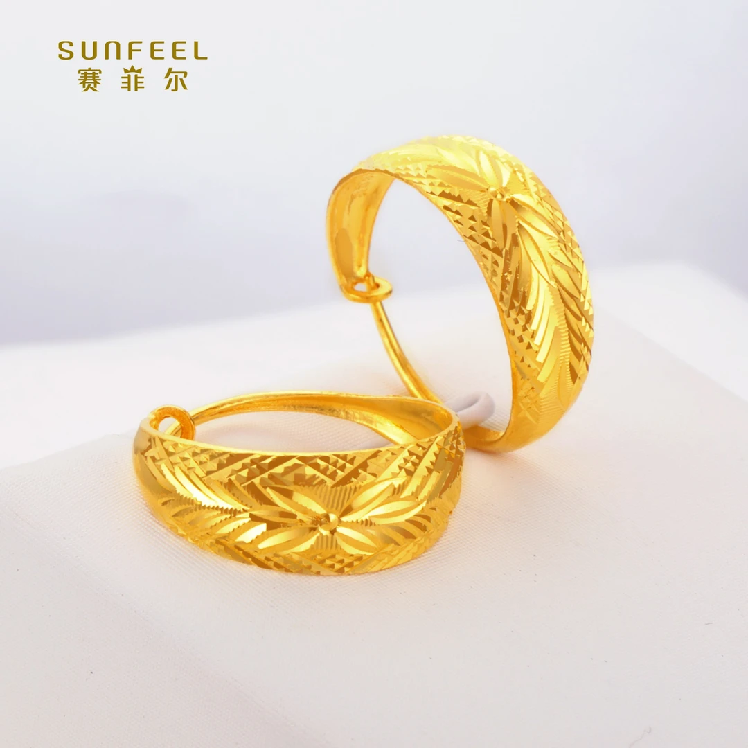 SUNFEEL/赛菲尔【授权店】足金999.9经典闪耀车花耳环HR050077-3