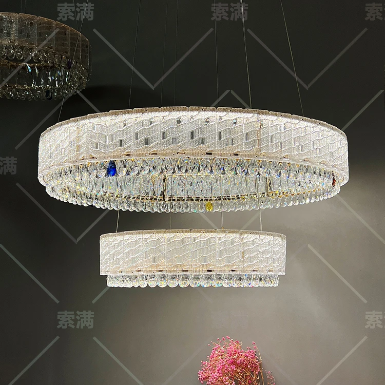 圆环客厅吊灯新款现代轻奢简约法式水晶灯配套长形餐厅主卧灯