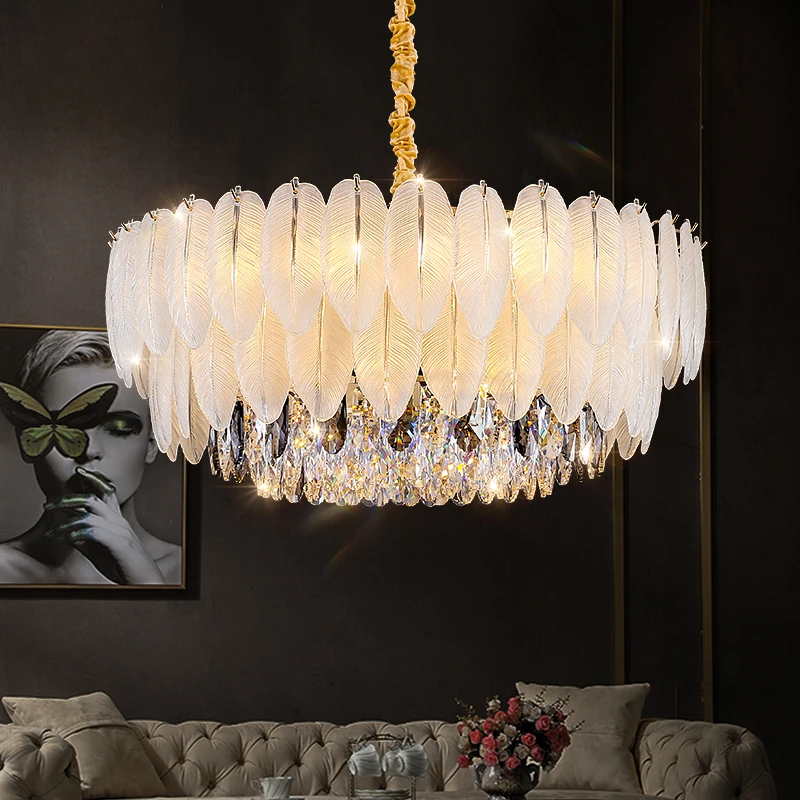 羽毛水晶吊灯轻奢现代客厅吊灯法式大气设计师网红餐厅卧室套餐灯