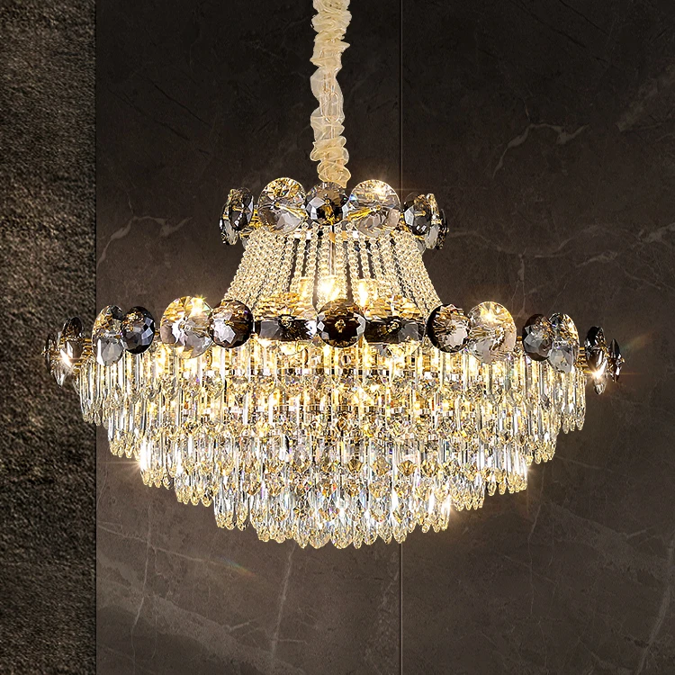 新款大气别墅家用法式轻奢客厅餐厅吊灯百搭K9水晶LED节能光源