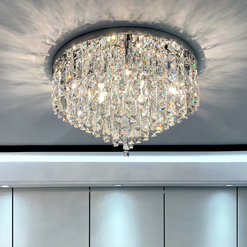 现代轻奢简约大气家用圆形水晶客厅圆形吸顶灯房间卧室吸顶灯