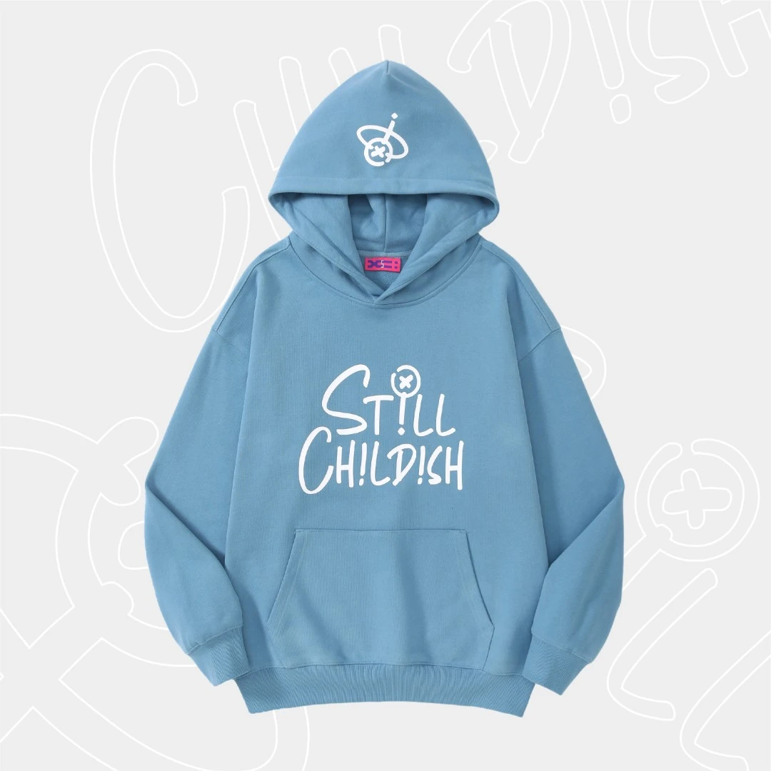 Xoutfit[未幼稚完系列]重磅廓形连帽卫衣潮牌stillchildish硅胶印