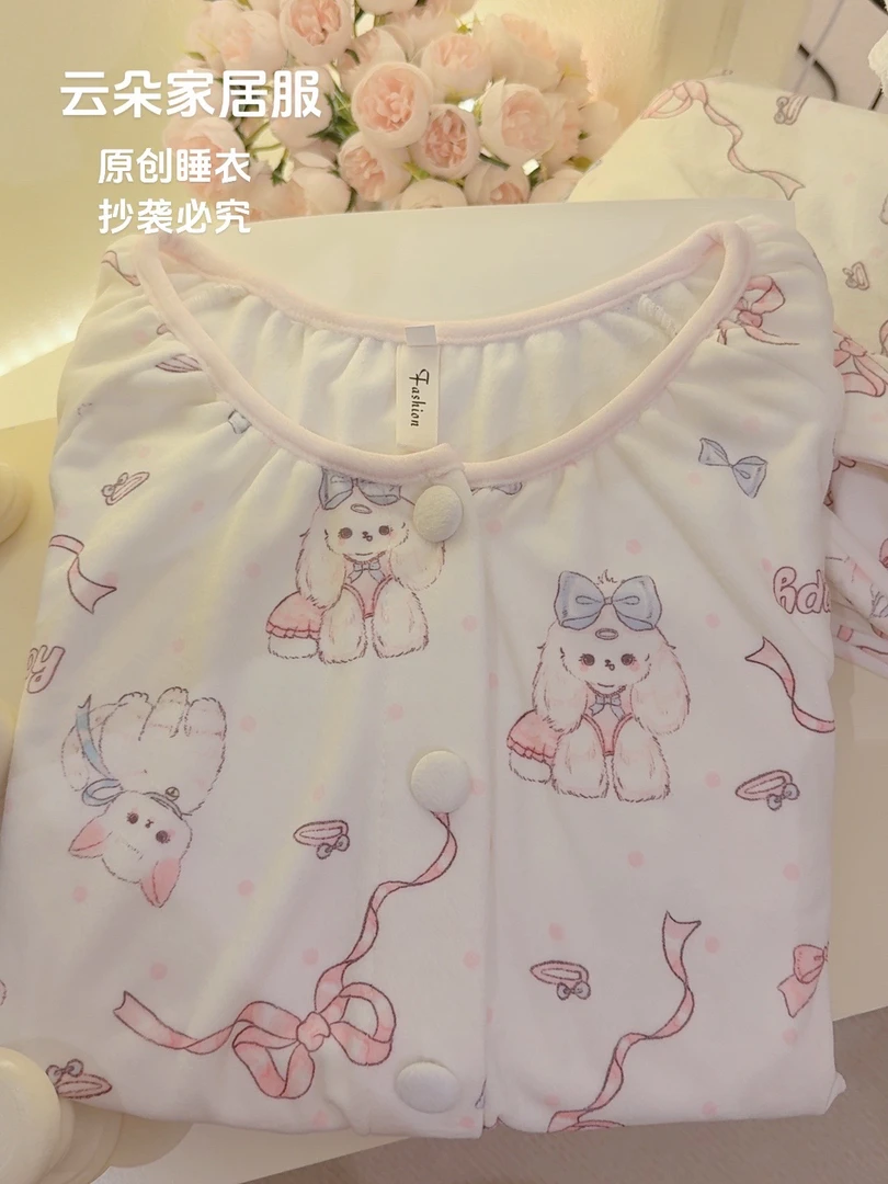 【猫咪公主】巨可爱！！海岛绒 双面薄绒 裤子带口袋冬款睡衣