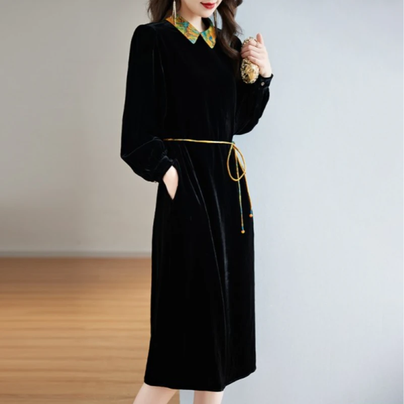 【繁花似锦】气质百搭桑蚕丝丝绒连衣裙82299155