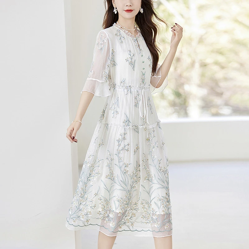 【杭州美田】100%桑蚕丝时尚收腰显瘦中长款连衣裙82496192