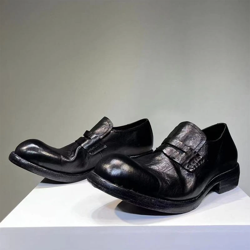 欧美马皮德比鞋男暗黑复古固特异水洗皮底皮鞋大头做旧低帮鞋