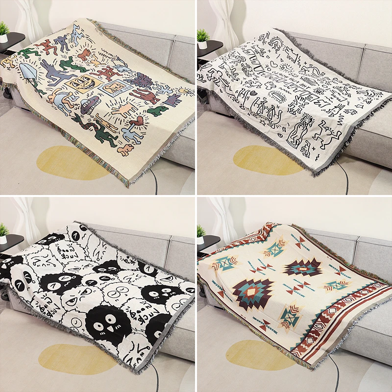 美式涂鸦高颜值网红沙发毯装饰毯沙发巾盖巾全包万能套罩四季通用