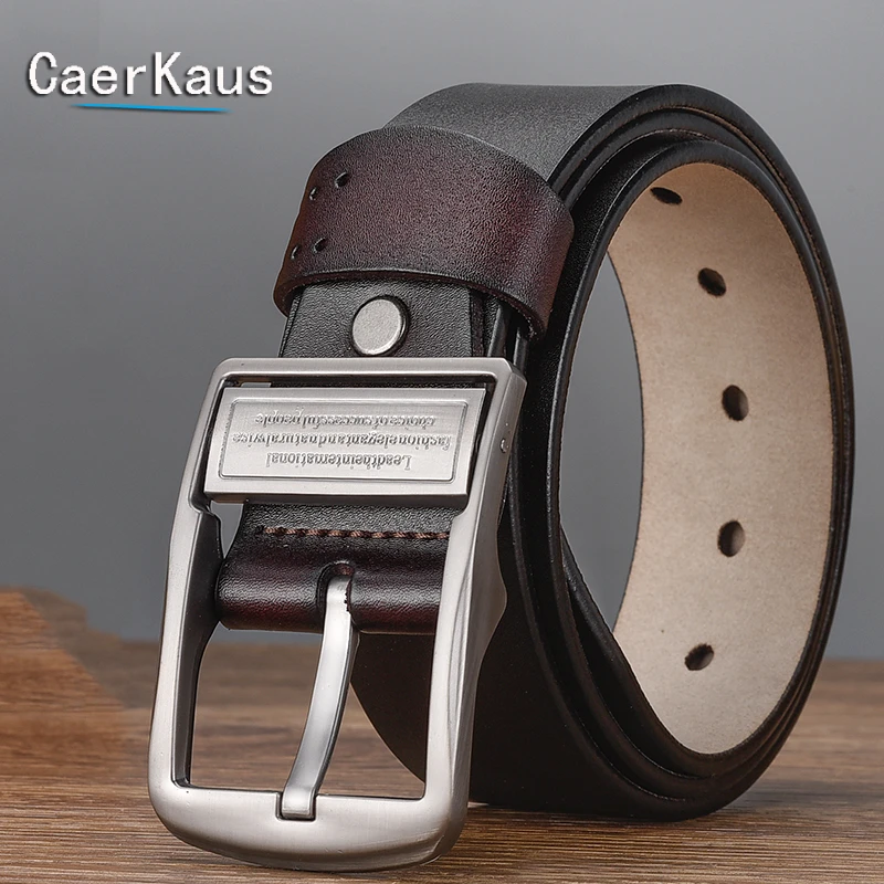 CaerKaus男士针扣真皮腰带百搭复古男士牛皮皮带男款时尚裤带休闲