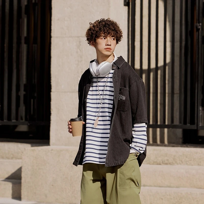 【2024新品】李宁运动时尚系列男子宽松水洗牛仔衬衫ASHU477