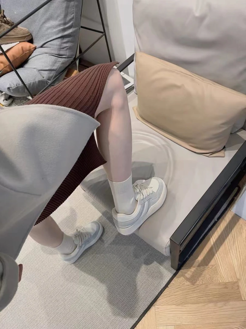 新款百搭真皮厚底面包板鞋女1188灰