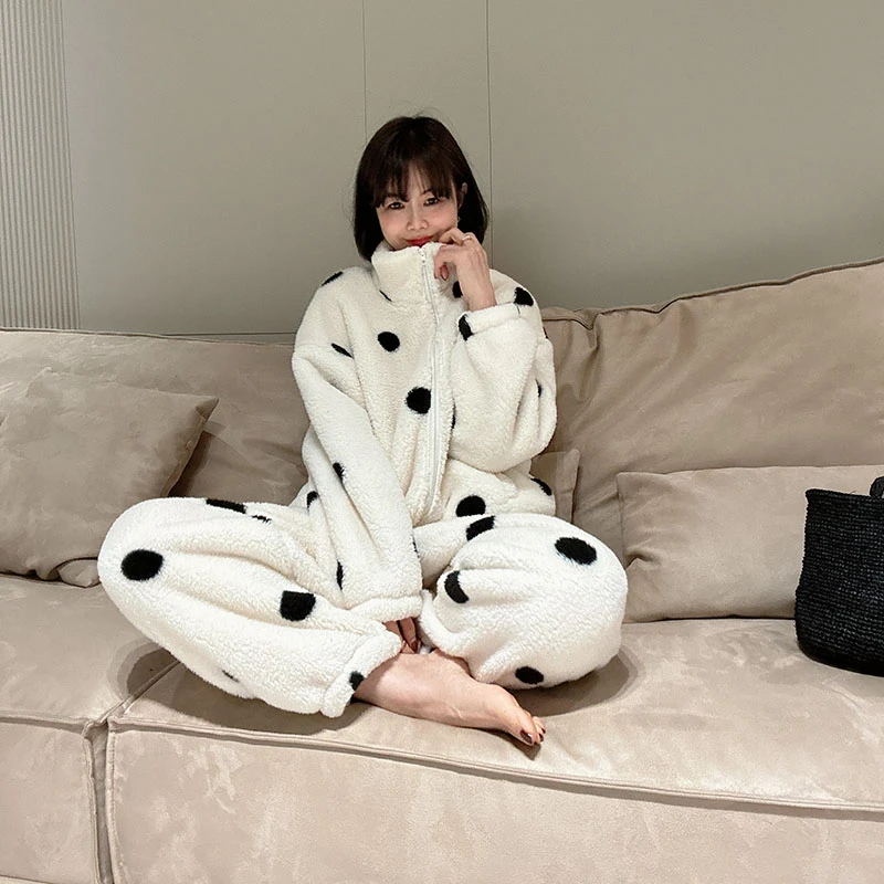 冬季加绒加厚珊瑚绒家居外穿家居休闲套装