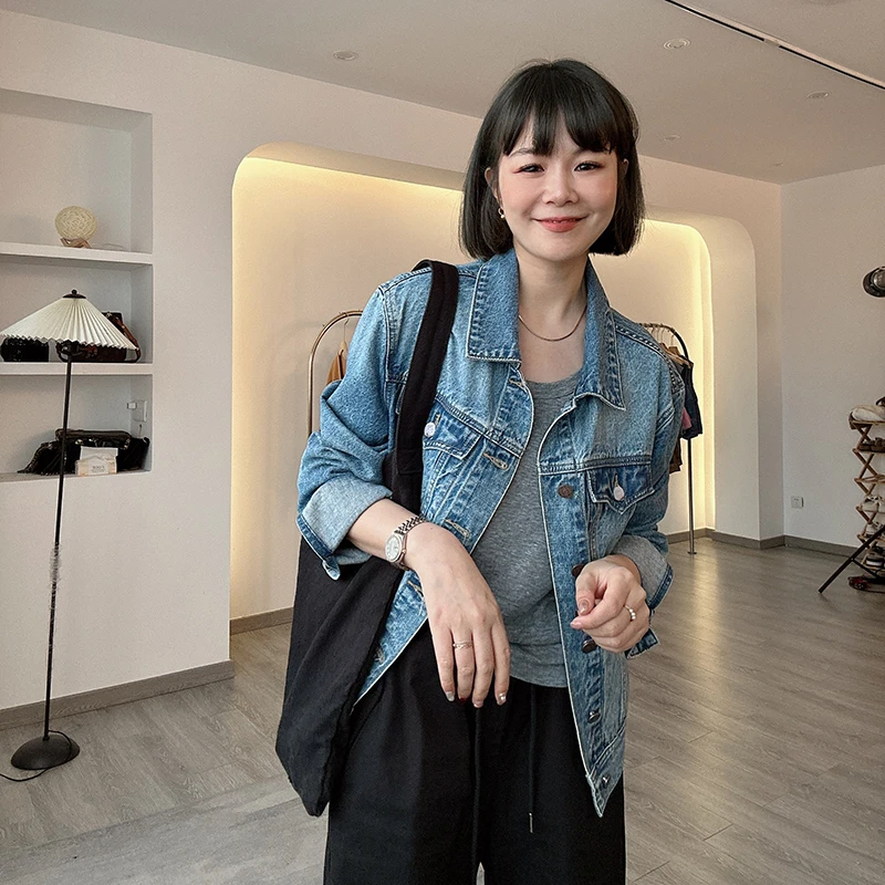 秋季韩版复古水洗宽松夹克牛仔外套