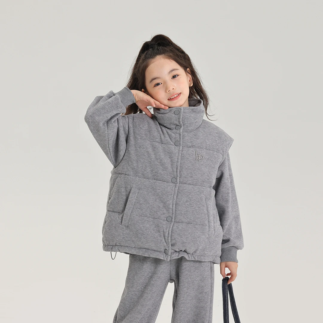 布丁哈鲁【慢节奏灰】2024冬季女童简约石墨烯休闲卫衣套装G44SN389