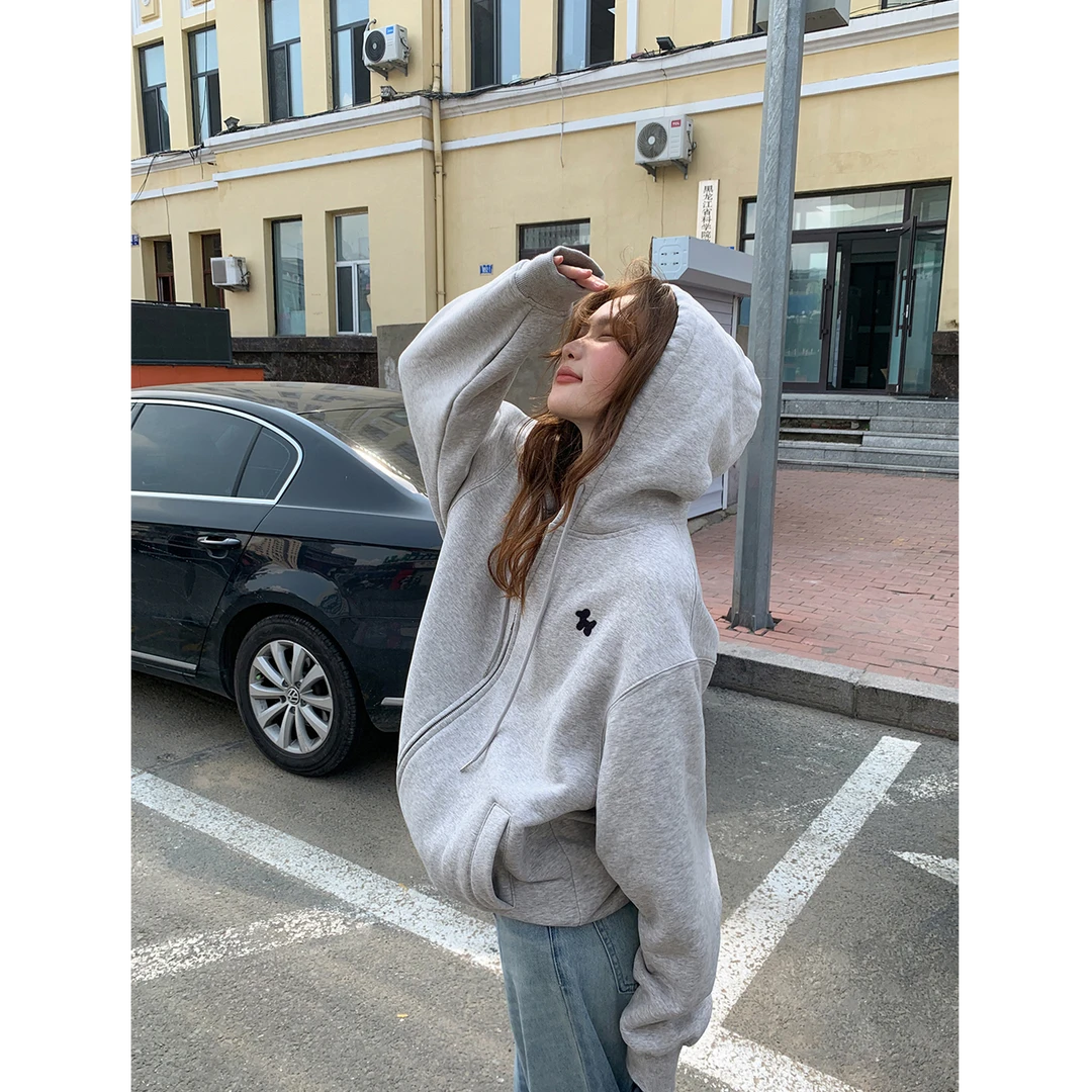 【你好卡农-蕾子】休闲自定义！立体毛巾绣连帽卫衣外套KV24Z4555D