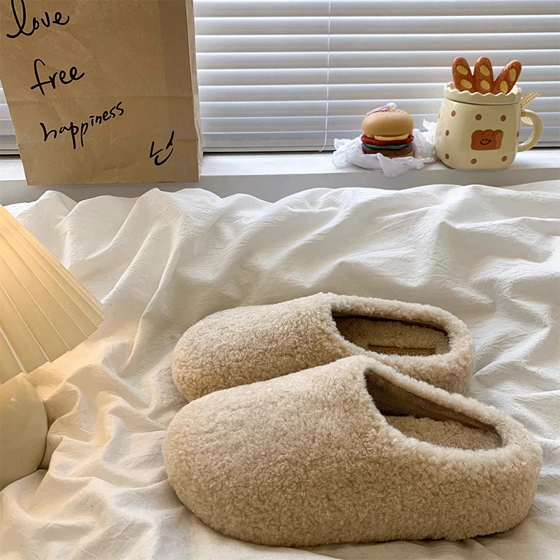 加绒保暖厚底增高毛毛半拖鞋女2025秋季新款松糕百搭外穿包头棉拖