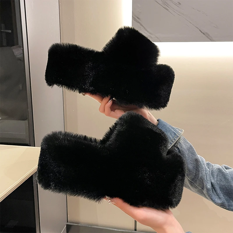 网红超厚底毛毛拖鞋女外穿秋冬7cm增高百搭高级感居家室内棉拖鞋