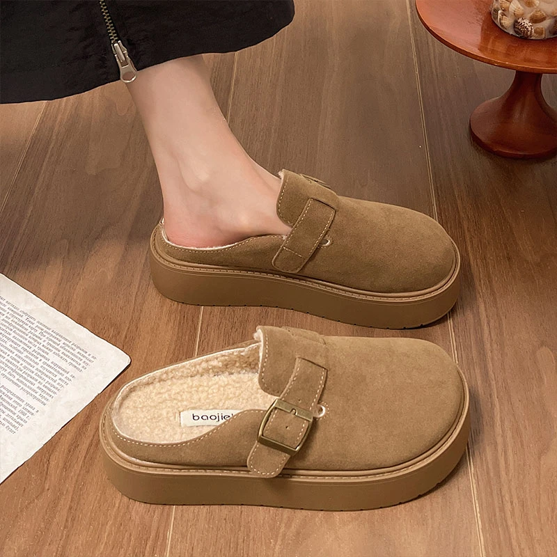 包头厚底博肯鞋毛毛拖鞋女秋冬外穿2025新款ins潮厚底松糕配裙子