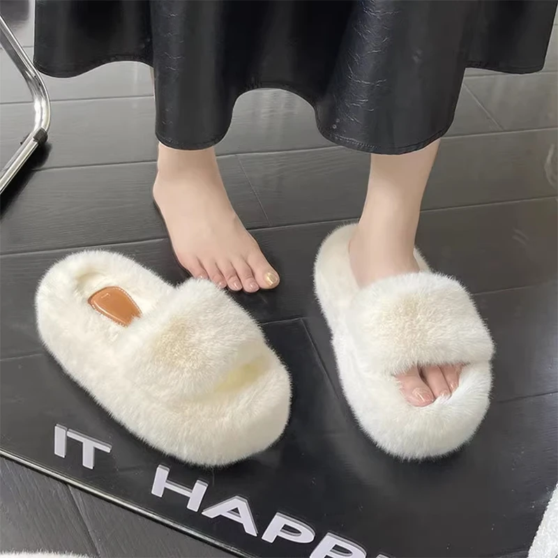 高级感毛毛拖鞋女外穿2024秋冬新款厚底超火一字拖网红孕妇棉拖鞋