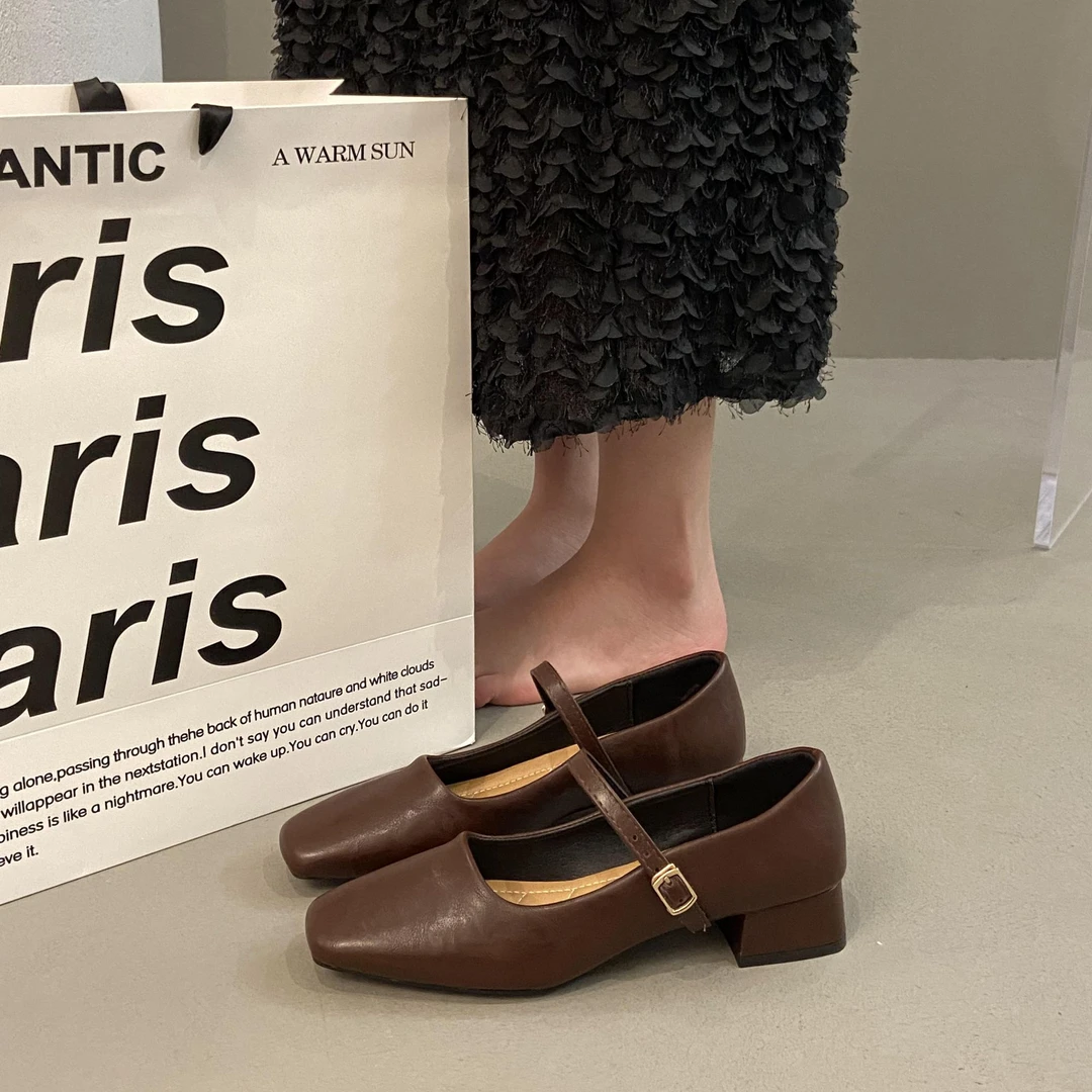 法式晚晚单鞋女2024新款春秋韩版洋气复古高级感黑色粗跟玛丽珍鞋