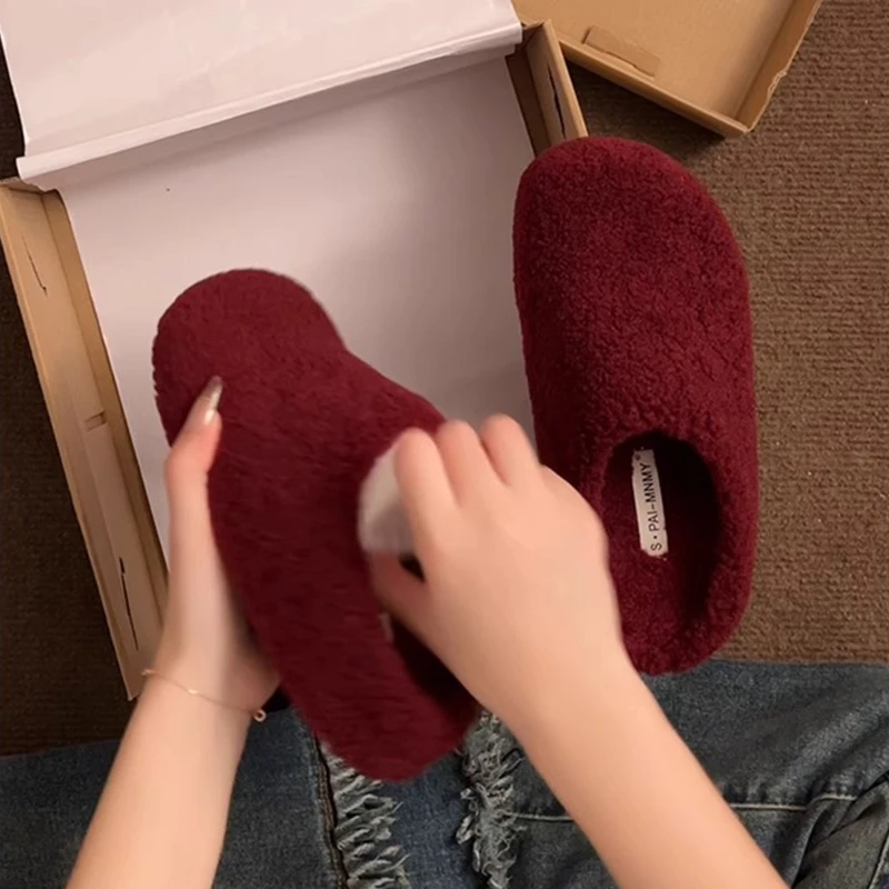 网红高端厚底毛毛拖鞋女外穿百搭2025新款秋冬懒人勃肯包头棉拖鞋