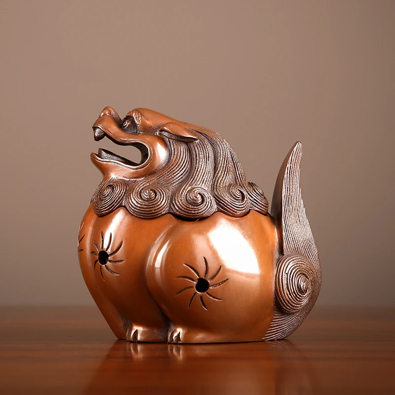 紫铜唐狮熏炉香道香炉