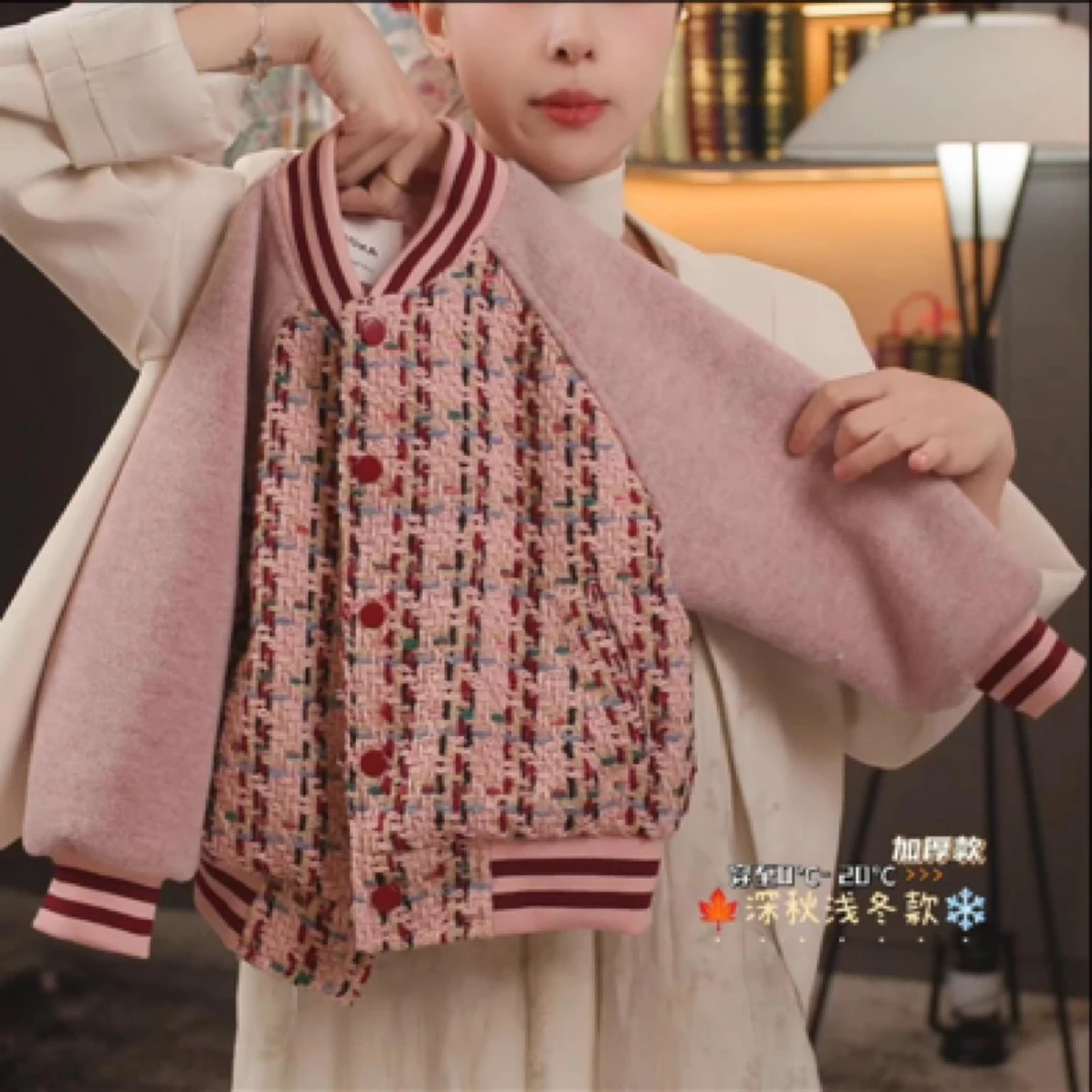B类POLO领棉服深秋复古双面女童男童时尚春秋针织保暖女童外套