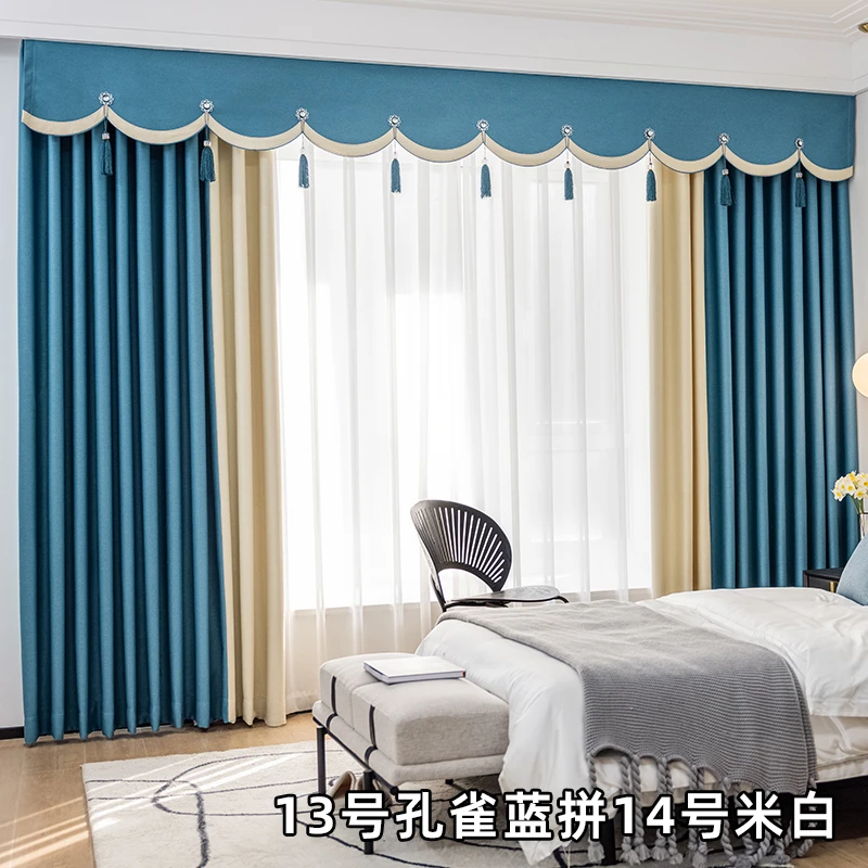 新款流行窗帘厂家批发2022定制客厅高档大气帘头全遮光卧室挂钩款