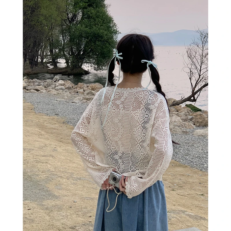 罐头士多所 防晒开衫外搭女2023夏季新款度假风编织镂空短款小衫