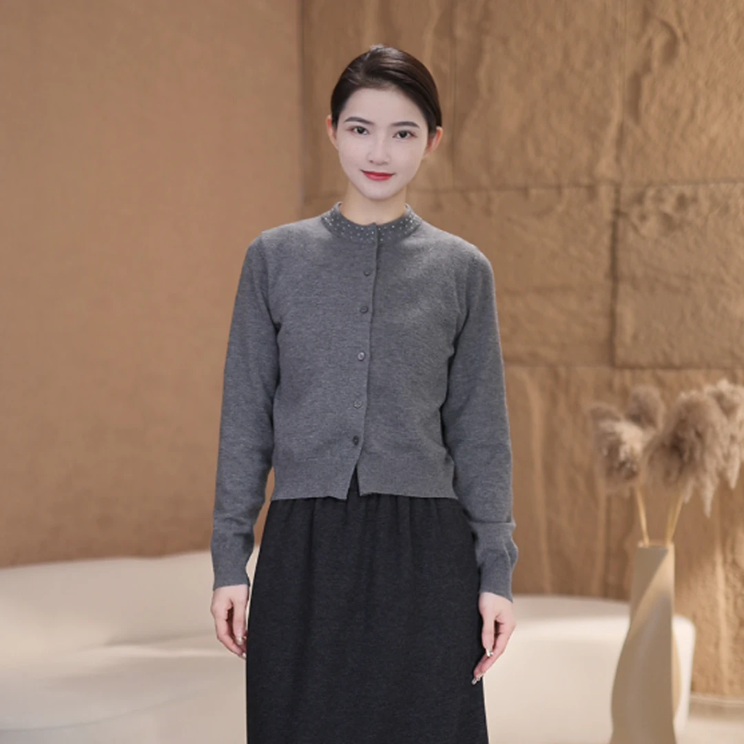 【丹哥】丨小香风镶钻圆领针织开衫女秋冬修身毛衣外套设计感女