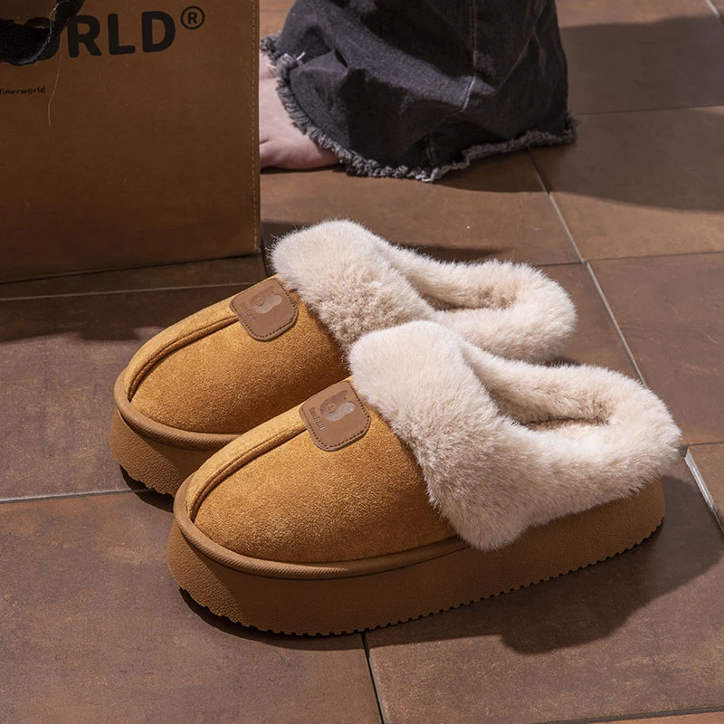 厚底棉拖鞋女款秋冬季毛毛绒棉拖室内居家保暖舒适防滑棉拖鞋外穿