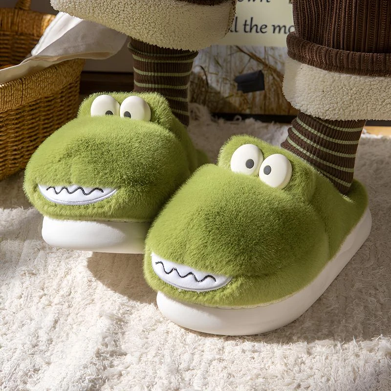 小恐龙儿童棉拖鞋冬季新款软底舒适耐磨防滑居家外穿毛绒棉拖鞋男