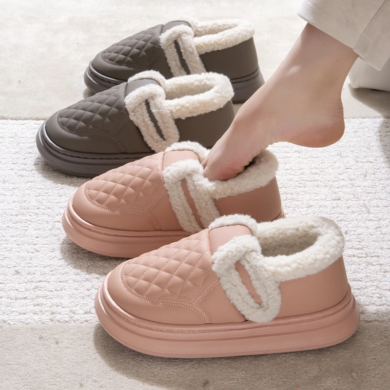 防水包跟棉鞋女士2024冬季新款居家外穿软厚底防滑加绒棉拖鞋女士