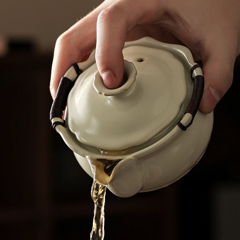 汝窑盖碗大号茶杯防烫单个茶碗日式复古开片泡茶不烫手手抓壶陶瓷