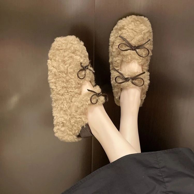 小个子高级感毛毛鞋女秋冬外穿2025新款加绒一脚蹬玛丽珍棉鞋小众