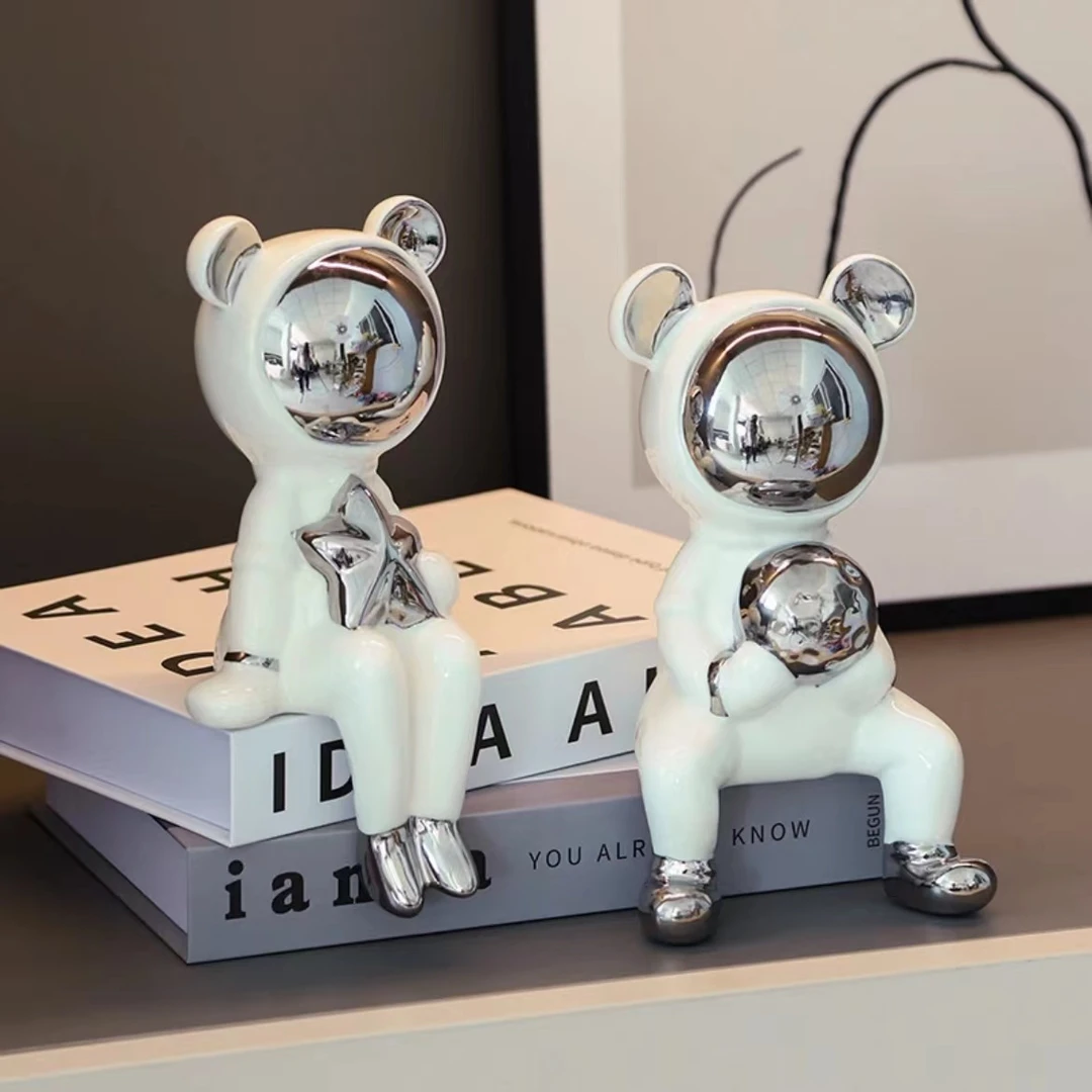 太空熊摆件高档家居饰品玄关客厅书房装饰创意乔迁礼物品现代陶瓷
