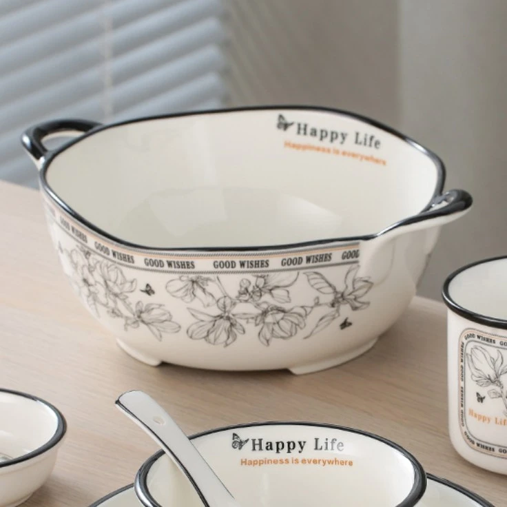 小香风大汤碗面碗轻奢陶瓷餐具网红碗家用汤锅加厚高颜值陶瓷碗盘