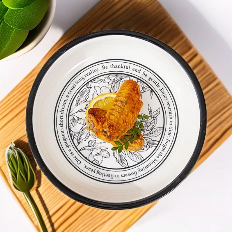 小香风复古8英寸圆盘轻奢陶瓷菜盘子家用双耳碗勺子餐具碗盘餐具