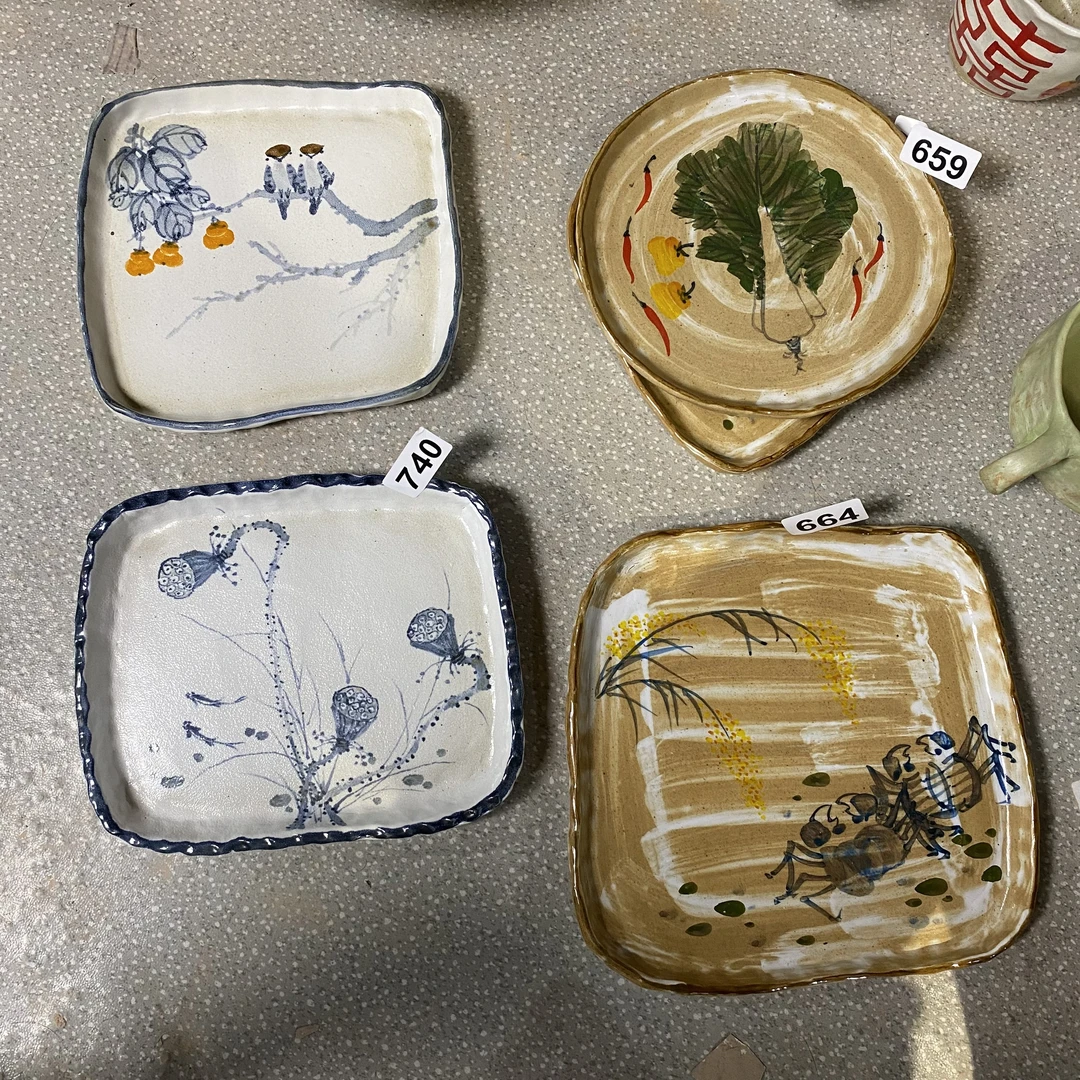 （备注标签）手捏手绘餐具釉下彩高温个性餐具创意陶瓷家用点心盘