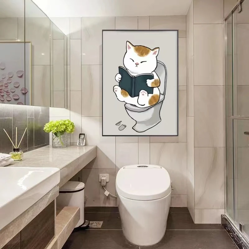 小猫卫生间装饰画现代简约浴室挂画竖款墙面晶瓷装饰画