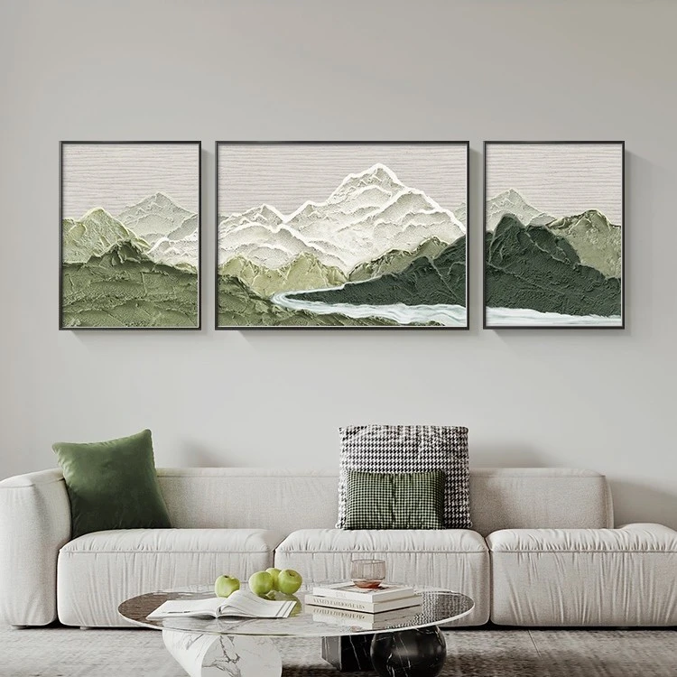 大好河山青山视觉肌理感三联沙发卧室床头客厅装饰三联画轻奢质感