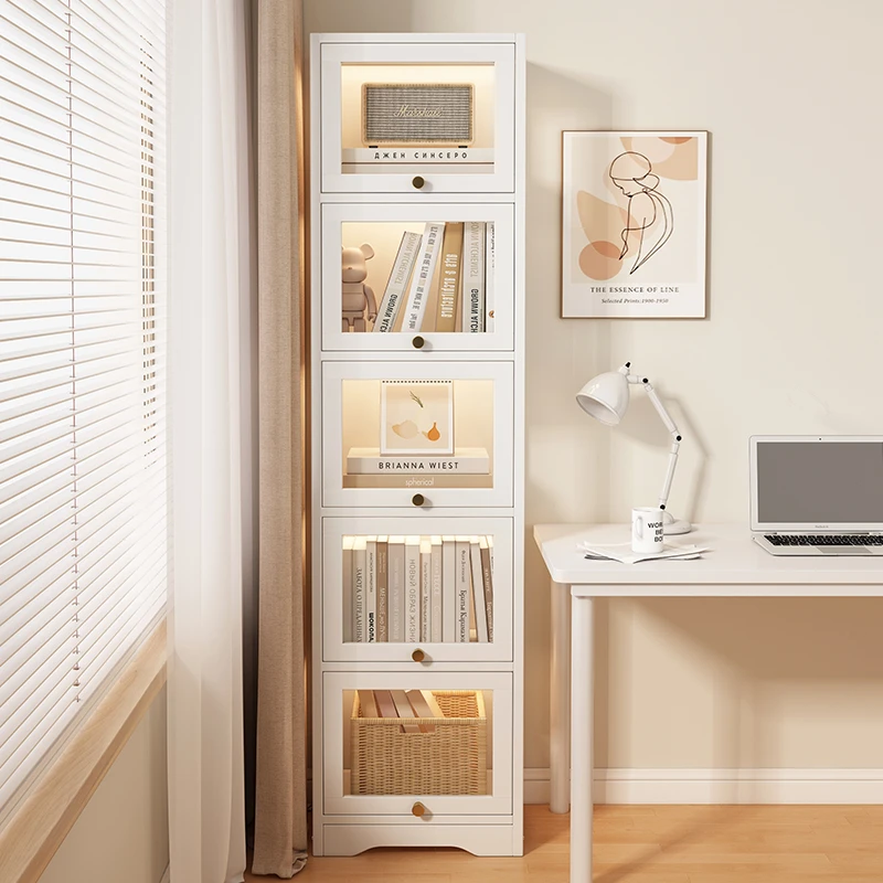 美式书柜窄缝书架亚克力防尘门仿玻璃柜子展示柜立柜储物柜置书架