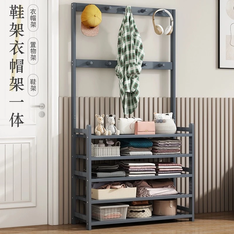 鞋架子落地卧室鞋架衣架一体多组合衣服架子家用置物架简易衣帽架