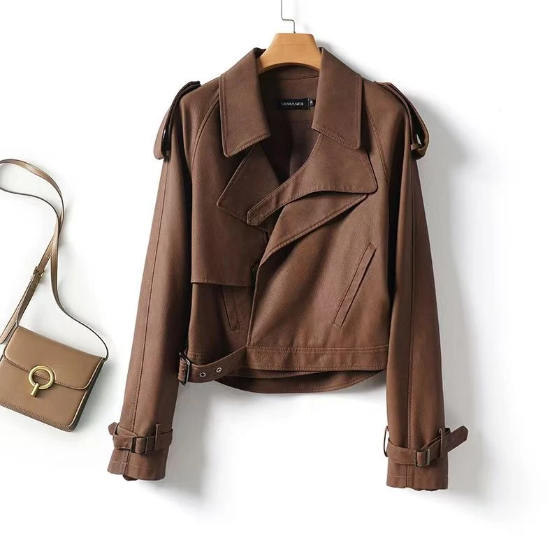 海宁真皮皮衣女短款2025春秋新款宽松高端机车皮夹克小个子外套潮